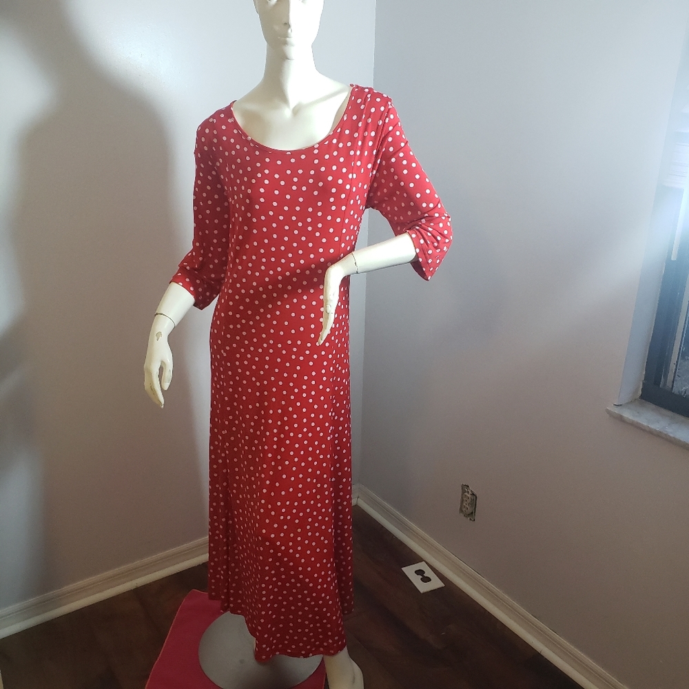 Red & White Polka Dot Full Length Dress - L